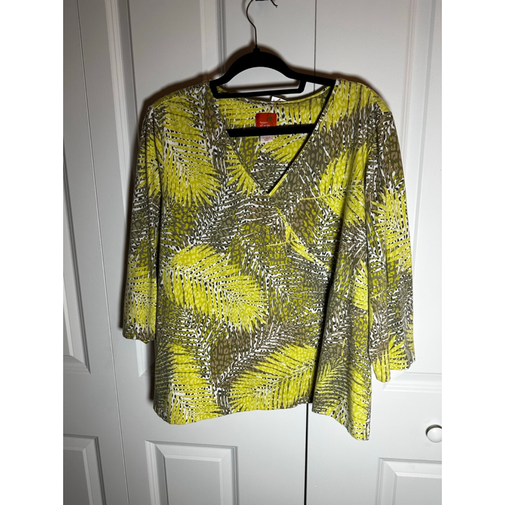 hearts of palm woman Tunic 3X Lime Green Brown Palm Print